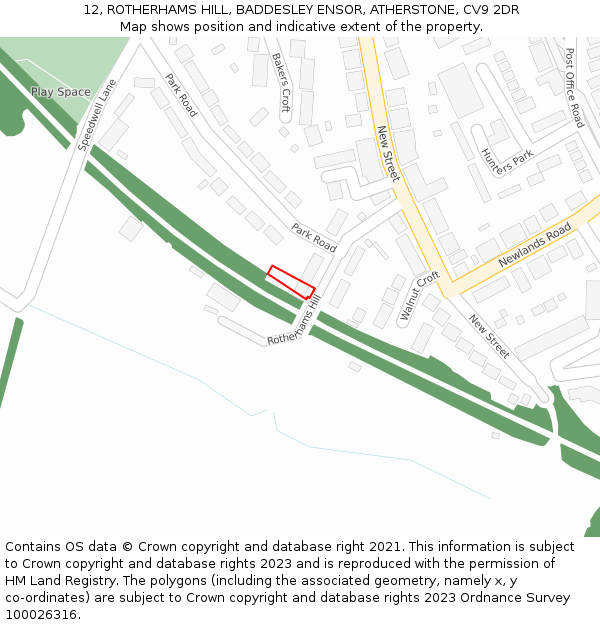 12, ROTHERHAMS HILL, BADDESLEY ENSOR, ATHERSTONE, CV9 2DR: Location map and indicative extent of plot