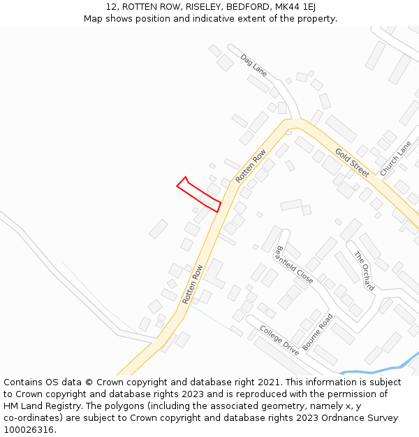 12, ROTTEN ROW, RISELEY, BEDFORD, MK44 1EJ: Location map and indicative extent of plot