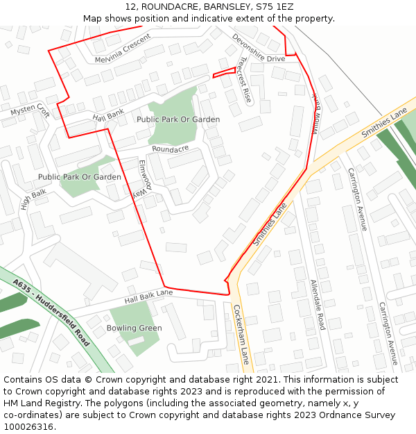 12, ROUNDACRE, BARNSLEY, S75 1EZ: Location map and indicative extent of plot