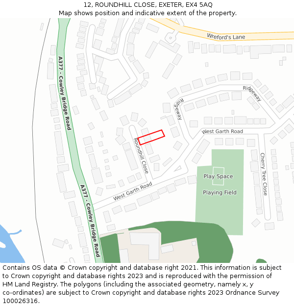 12, ROUNDHILL CLOSE, EXETER, EX4 5AQ: Location map and indicative extent of plot