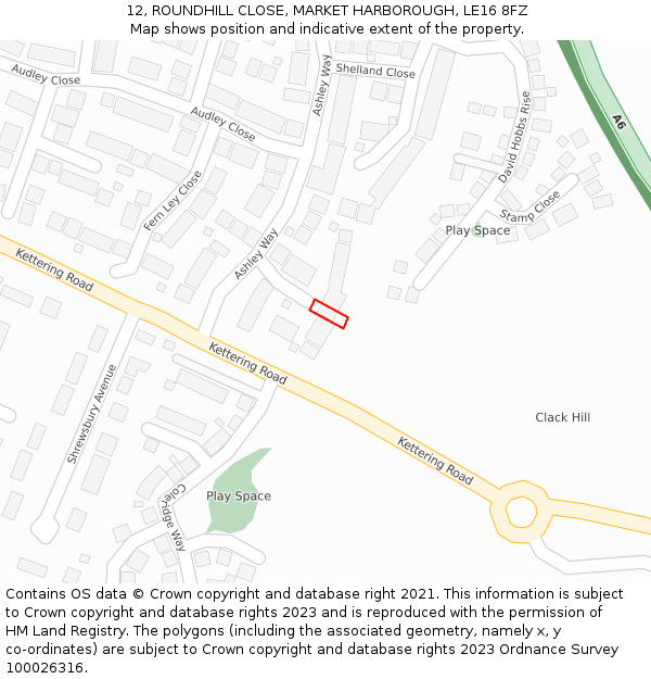 12, ROUNDHILL CLOSE, MARKET HARBOROUGH, LE16 8FZ: Location map and indicative extent of plot