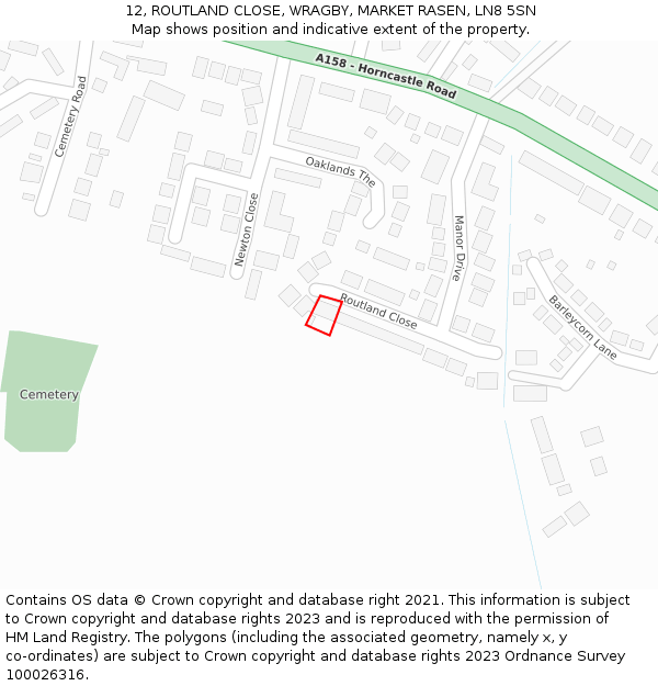 12, ROUTLAND CLOSE, WRAGBY, MARKET RASEN, LN8 5SN: Location map and indicative extent of plot