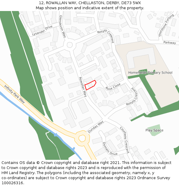 12, ROWALLAN WAY, CHELLASTON, DERBY, DE73 5WX: Location map and indicative extent of plot