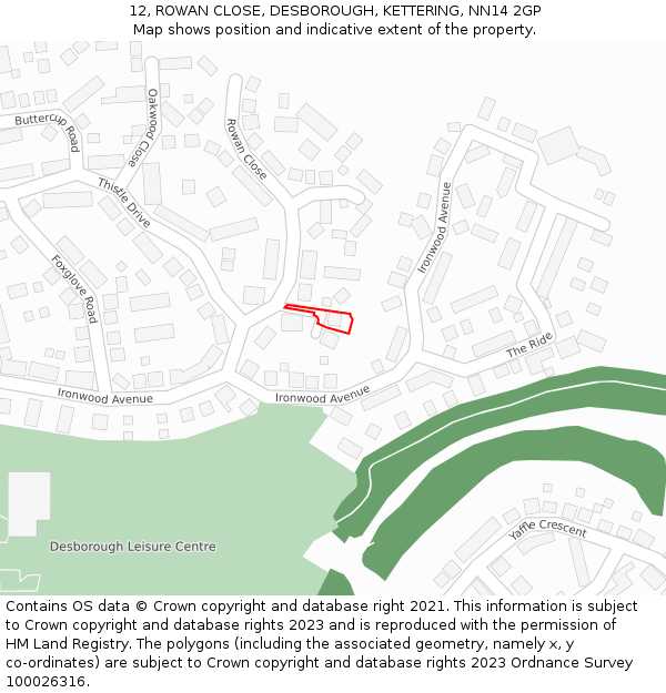 12, ROWAN CLOSE, DESBOROUGH, KETTERING, NN14 2GP: Location map and indicative extent of plot