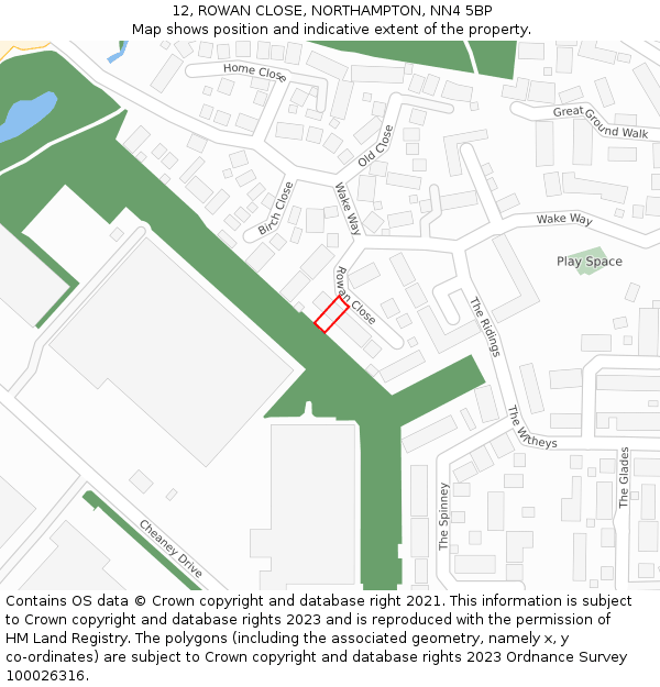 12, ROWAN CLOSE, NORTHAMPTON, NN4 5BP: Location map and indicative extent of plot