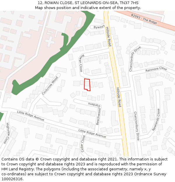 12, ROWAN CLOSE, ST LEONARDS-ON-SEA, TN37 7HS: Location map and indicative extent of plot