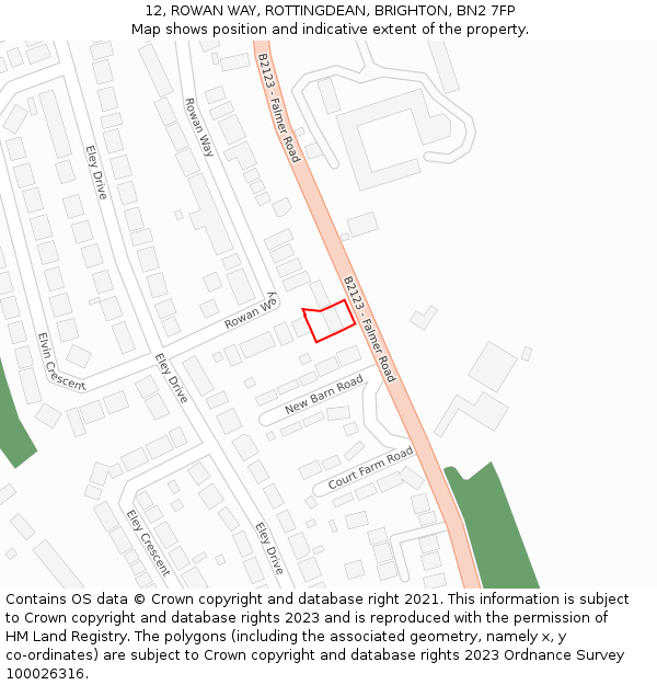 12, ROWAN WAY, ROTTINGDEAN, BRIGHTON, BN2 7FP: Location map and indicative extent of plot