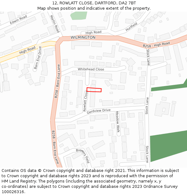 12, ROWLATT CLOSE, DARTFORD, DA2 7BT: Location map and indicative extent of plot