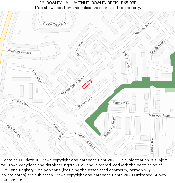 12, ROWLEY HALL AVENUE, ROWLEY REGIS, B65 9RE: Location map and indicative extent of plot