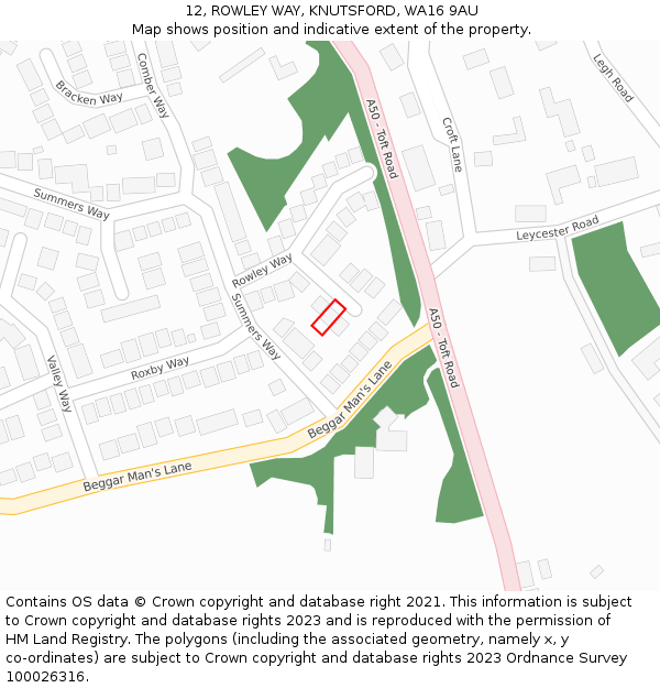 12, ROWLEY WAY, KNUTSFORD, WA16 9AU: Location map and indicative extent of plot