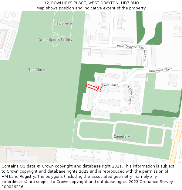 12, ROWLHEYS PLACE, WEST DRAYTON, UB7 9NQ: Location map and indicative extent of plot