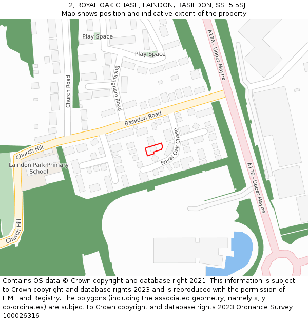 12, ROYAL OAK CHASE, LAINDON, BASILDON, SS15 5SJ: Location map and indicative extent of plot