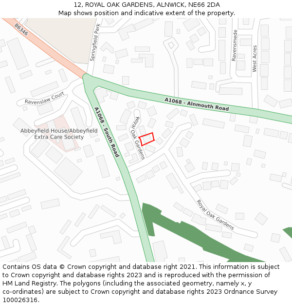 12, ROYAL OAK GARDENS, ALNWICK, NE66 2DA: Location map and indicative extent of plot