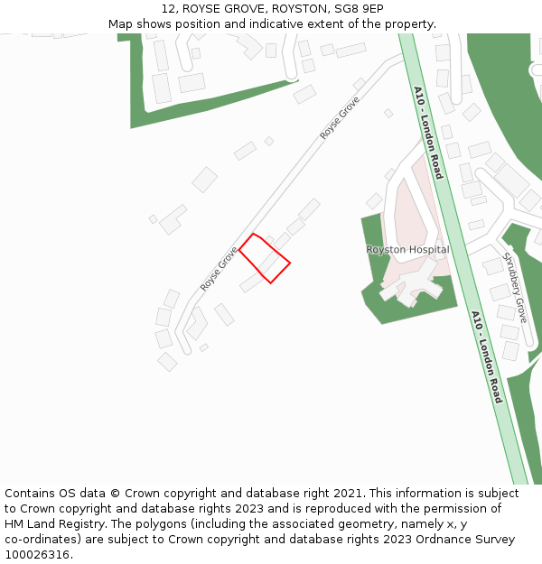 12, ROYSE GROVE, ROYSTON, SG8 9EP: Location map and indicative extent of plot