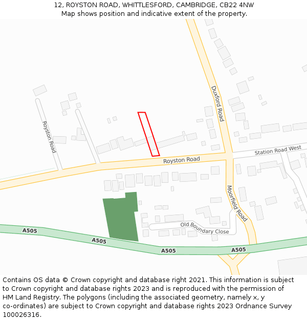 12, ROYSTON ROAD, WHITTLESFORD, CAMBRIDGE, CB22 4NW: Location map and indicative extent of plot