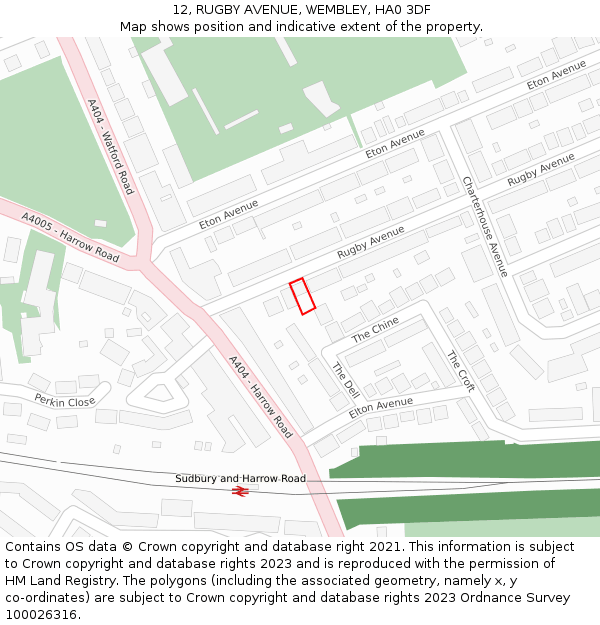 12, RUGBY AVENUE, WEMBLEY, HA0 3DF: Location map and indicative extent of plot
