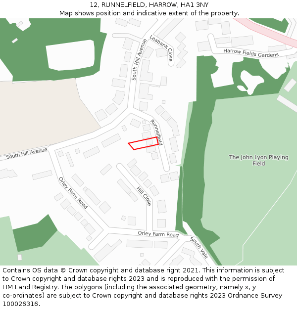 12, RUNNELFIELD, HARROW, HA1 3NY: Location map and indicative extent of plot