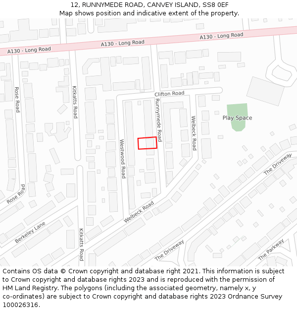 12, RUNNYMEDE ROAD, CANVEY ISLAND, SS8 0EF: Location map and indicative extent of plot