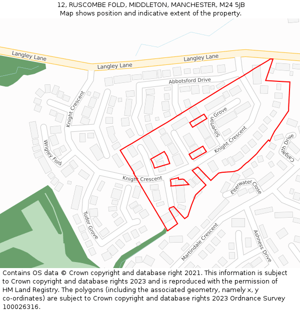 12, RUSCOMBE FOLD, MIDDLETON, MANCHESTER, M24 5JB: Location map and indicative extent of plot