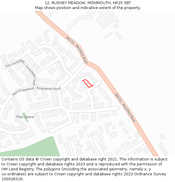 12, RUSHEY MEADOW, MONMOUTH, NP25 5BT: Location map and indicative extent of plot