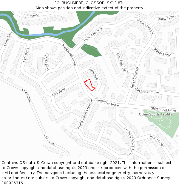 12, RUSHMERE, GLOSSOP, SK13 8TH: Location map and indicative extent of plot