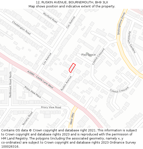 12, RUSKIN AVENUE, BOURNEMOUTH, BH9 3LX: Location map and indicative extent of plot