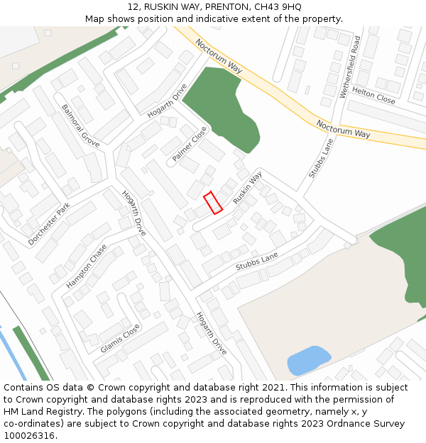 12, RUSKIN WAY, PRENTON, CH43 9HQ: Location map and indicative extent of plot