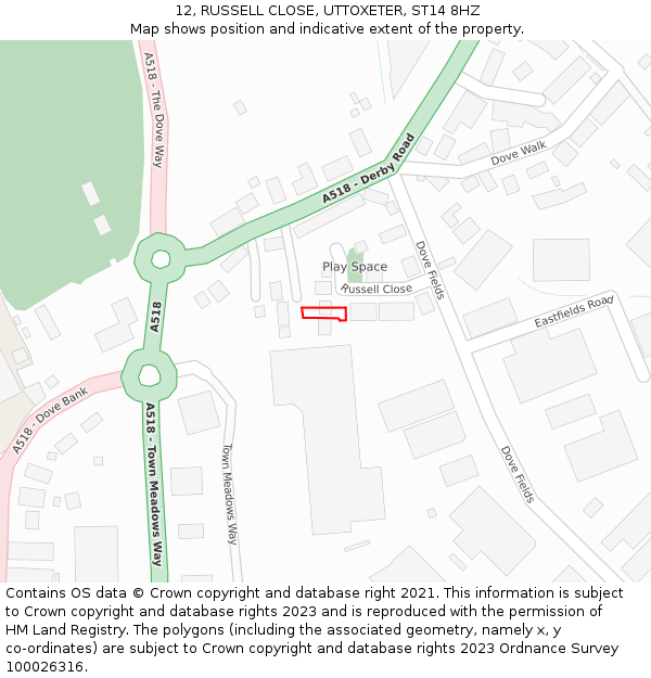 12, RUSSELL CLOSE, UTTOXETER, ST14 8HZ: Location map and indicative extent of plot