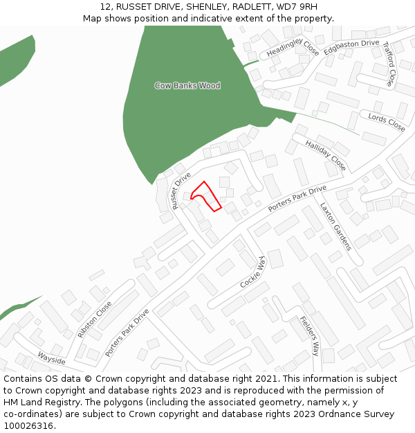 12, RUSSET DRIVE, SHENLEY, RADLETT, WD7 9RH: Location map and indicative extent of plot
