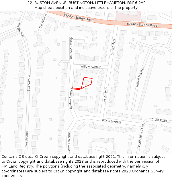 12, RUSTON AVENUE, RUSTINGTON, LITTLEHAMPTON, BN16 2AP: Location map and indicative extent of plot