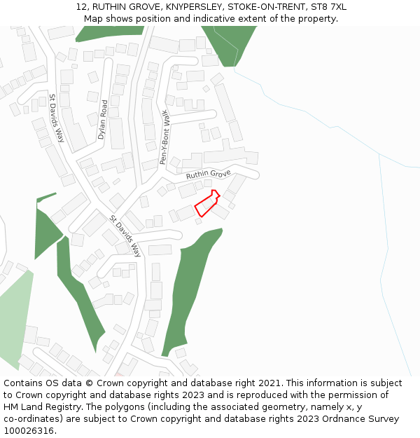 12, RUTHIN GROVE, KNYPERSLEY, STOKE-ON-TRENT, ST8 7XL: Location map and indicative extent of plot