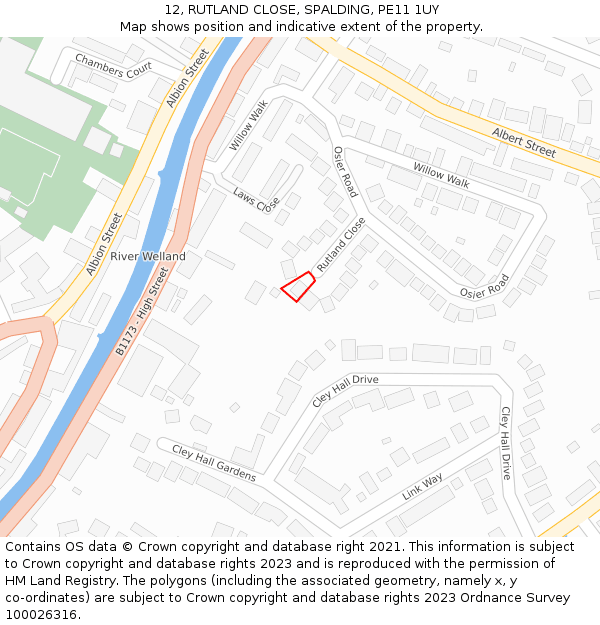 12, RUTLAND CLOSE, SPALDING, PE11 1UY: Location map and indicative extent of plot