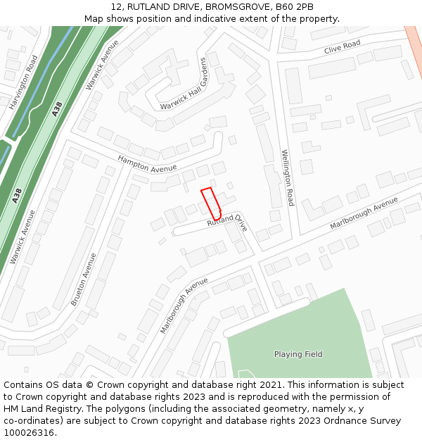 12, RUTLAND DRIVE, BROMSGROVE, B60 2PB: Location map and indicative extent of plot