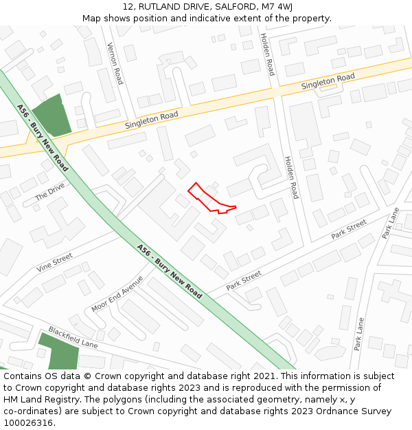 12, RUTLAND DRIVE, SALFORD, M7 4WJ: Location map and indicative extent of plot