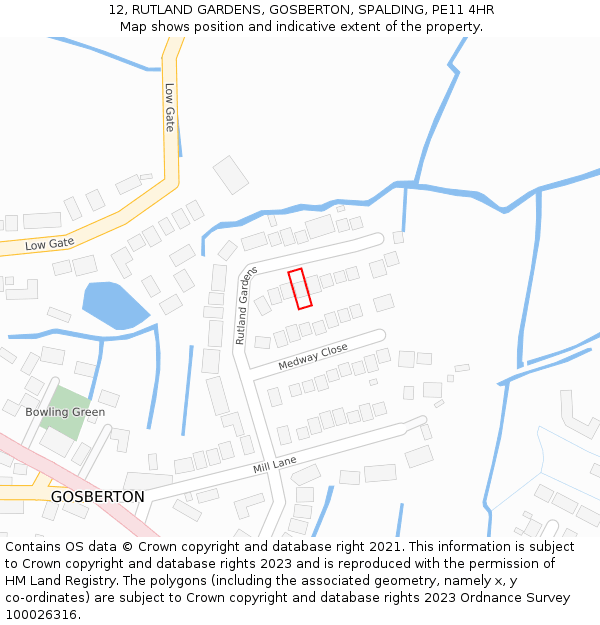 12, RUTLAND GARDENS, GOSBERTON, SPALDING, PE11 4HR: Location map and indicative extent of plot