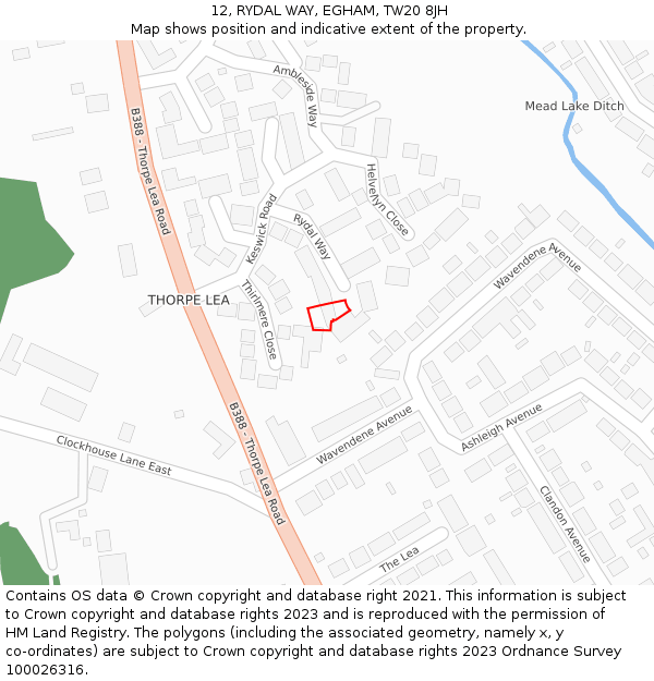 12, RYDAL WAY, EGHAM, TW20 8JH: Location map and indicative extent of plot