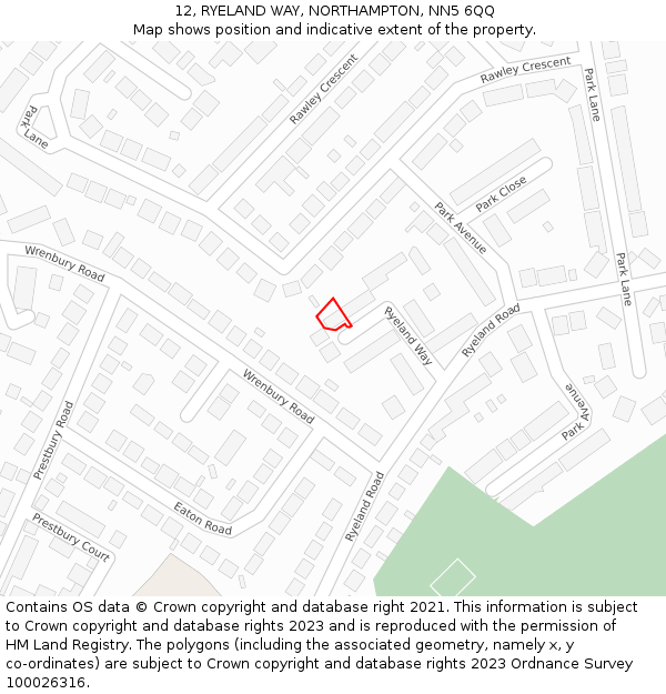 12, RYELAND WAY, NORTHAMPTON, NN5 6QQ: Location map and indicative extent of plot