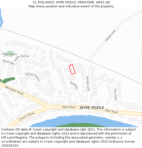 12, RYELANDS, WYRE PIDDLE, PERSHORE, WR10 2JG: Location map and indicative extent of plot