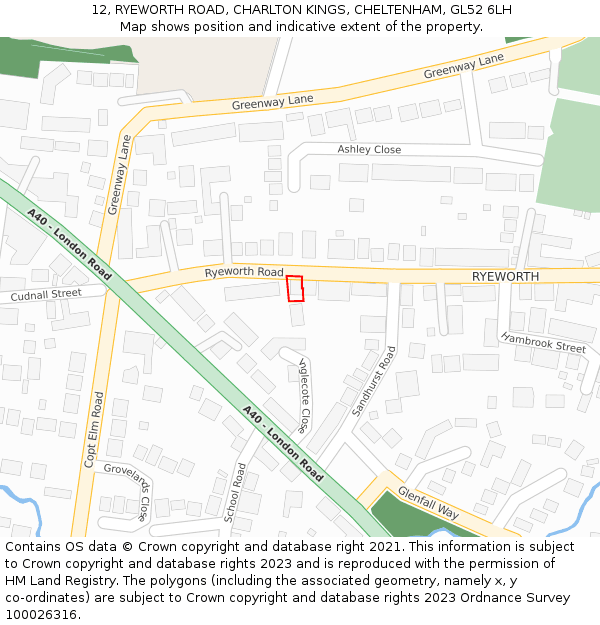 12, RYEWORTH ROAD, CHARLTON KINGS, CHELTENHAM, GL52 6LH: Location map and indicative extent of plot