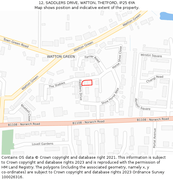 12, SADDLERS DRIVE, WATTON, THETFORD, IP25 6YA: Location map and indicative extent of plot