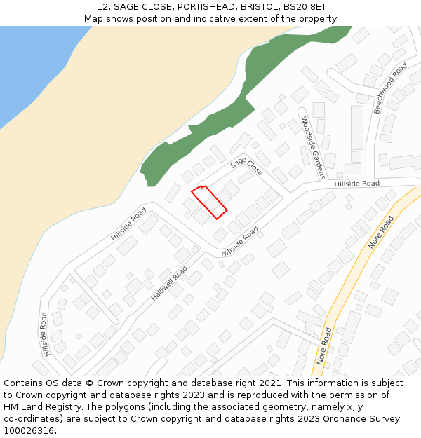 12, SAGE CLOSE, PORTISHEAD, BRISTOL, BS20 8ET: Location map and indicative extent of plot