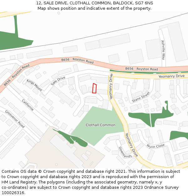 12, SALE DRIVE, CLOTHALL COMMON, BALDOCK, SG7 6NS: Location map and indicative extent of plot