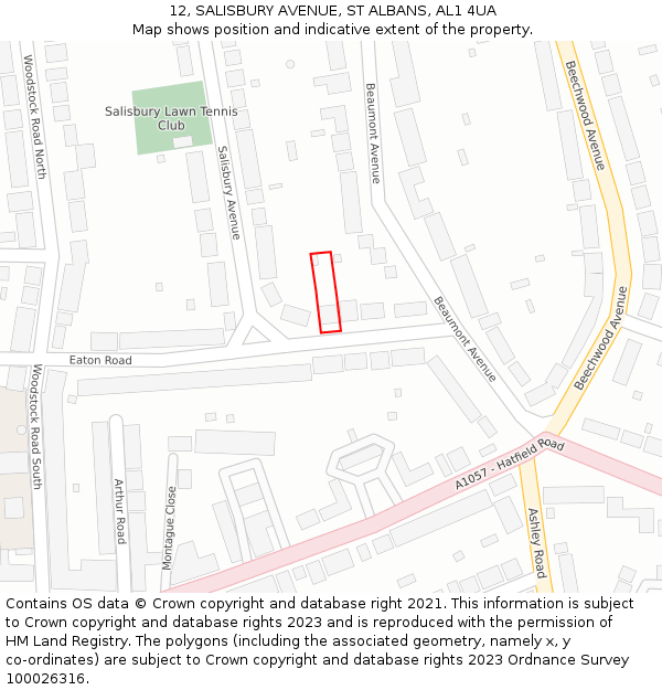 12, SALISBURY AVENUE, ST ALBANS, AL1 4UA: Location map and indicative extent of plot