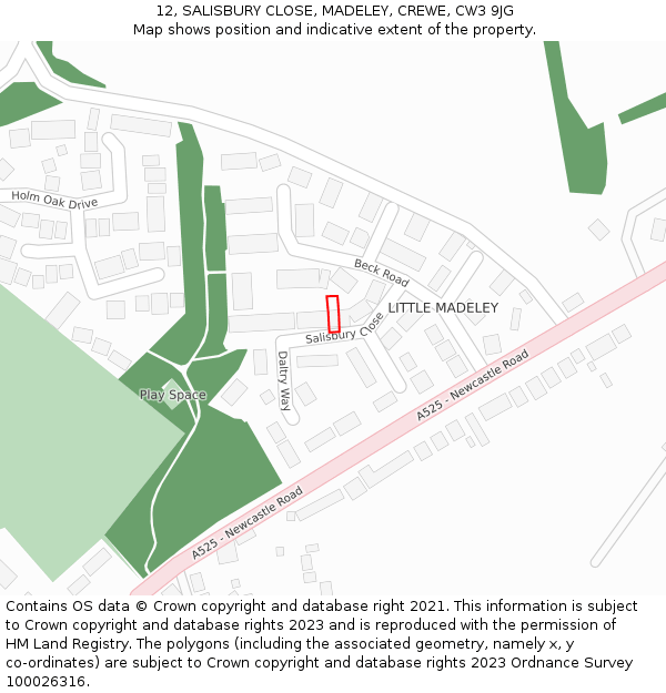 12, SALISBURY CLOSE, MADELEY, CREWE, CW3 9JG: Location map and indicative extent of plot