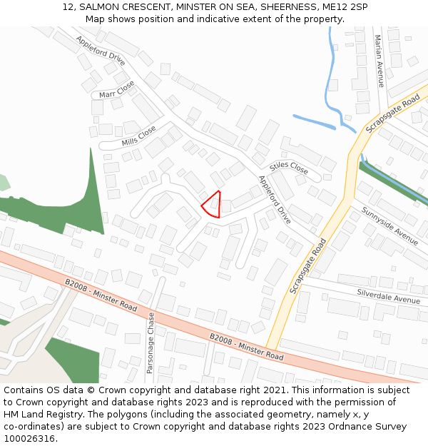 12, SALMON CRESCENT, MINSTER ON SEA, SHEERNESS, ME12 2SP: Location map and indicative extent of plot