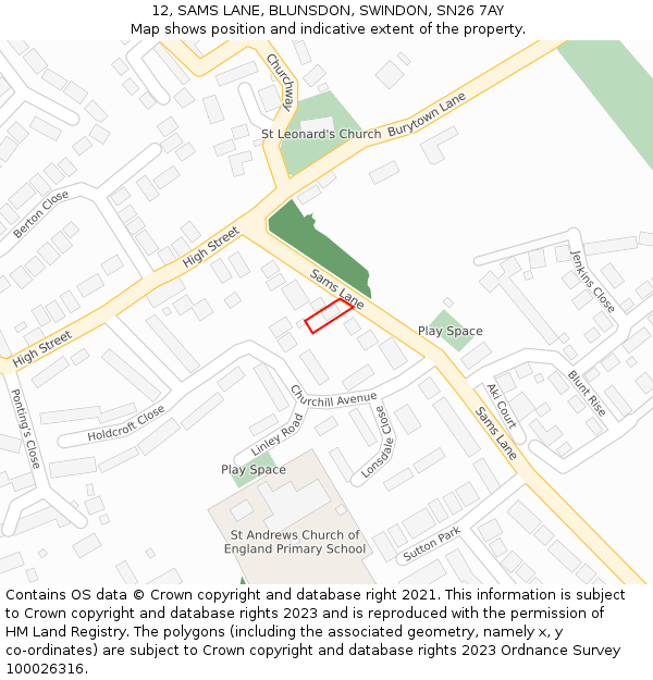 12, SAMS LANE, BLUNSDON, SWINDON, SN26 7AY: Location map and indicative extent of plot