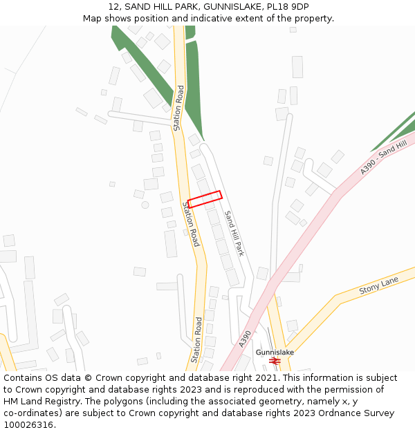 12, SAND HILL PARK, GUNNISLAKE, PL18 9DP: Location map and indicative extent of plot