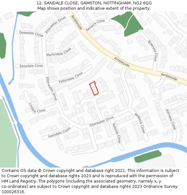 12, SANDALE CLOSE, GAMSTON, NOTTINGHAM, NG2 6QG: Location map and indicative extent of plot