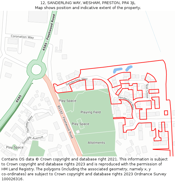 12, SANDERLING WAY, WESHAM, PRESTON, PR4 3JL: Location map and indicative extent of plot