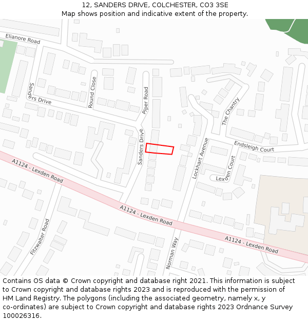 12, SANDERS DRIVE, COLCHESTER, CO3 3SE: Location map and indicative extent of plot